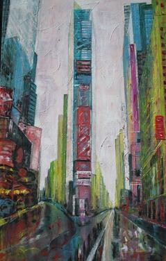 Schilderij getiteld "Times Square II" door Barbara Piatti, Origineel Kunstwerk, Olie