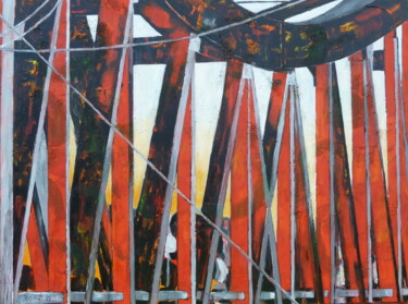 Malerei mit dem Titel "Kampot river bridge" von Barbara Piatti, Original-Kunstwerk, Öl