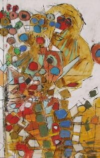 Картина под названием "Un singe en été" - Barbara Piatti, Подлинное произведение искусства, Масло