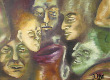 Painting titled "Ti-Jos nocturne" by Barbara Piatti, Original Artwork, Oil Mounted on Cardboard