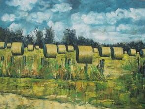 Malerei mit dem Titel "Straw factory" von Barbara Piatti, Original-Kunstwerk, Öl