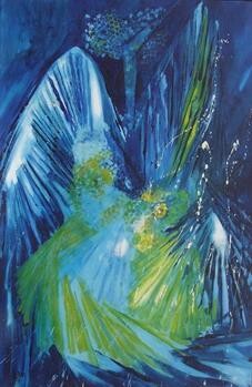Malarstwo zatytułowany „Oiseau - Baigneur” autorstwa Barbara Piatti, Oryginalna praca, Olej