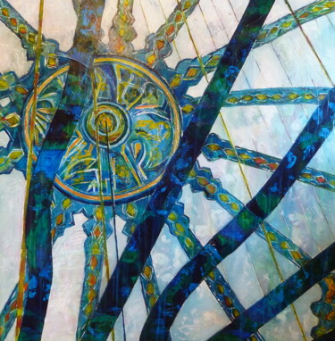 Painting titled "Blue Sun" by Barbara Piatti, Original Artwork, Oil