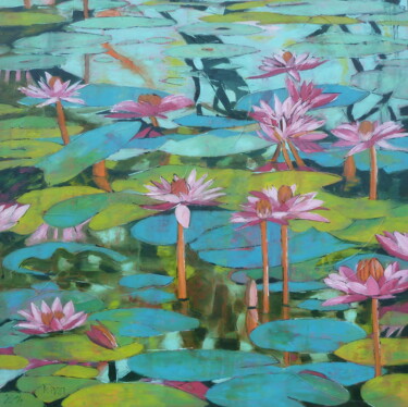 Pintura titulada "Palmiers rose I" por Barbara Piatti, Obra de arte original, Oleo Montado en Bastidor de camilla de madera