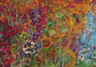 Malarstwo zatytułowany „Moje ogrody VIII” autorstwa Barbara Przyborowska, Oryginalna praca, Akryl Zamontowany na Drewniana r…