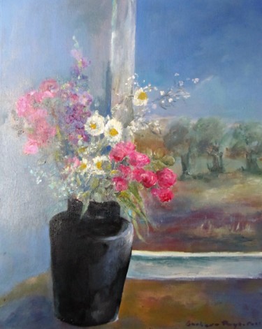 Painting titled "Fleurs dans un vase…" by Barbara Przyborowska, Original Artwork, Acrylic