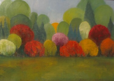 Peinture intitulée "Bushes in the garden" par Barbara Przyborowska, Œuvre d'art originale, Huile