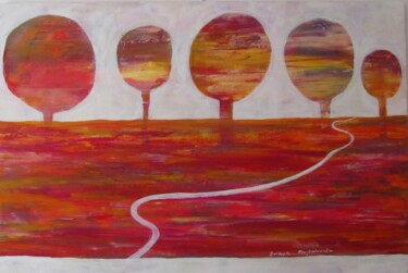 Malarstwo zatytułowany „Pięć drzew” autorstwa Barbara Przyborowska, Oryginalna praca, Akryl Zamontowany na Drewniana rama no…