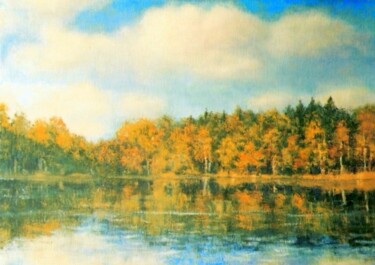 Malarstwo zatytułowany „Jezioro” autorstwa Barbara Przyborowska, Oryginalna praca, Olej Zamontowany na Panel drewniany
