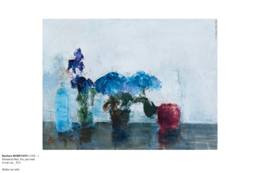 Malerei mit dem Titel "Hortensia bleu" von Barbara Robinson, Original-Kunstwerk, Gouache