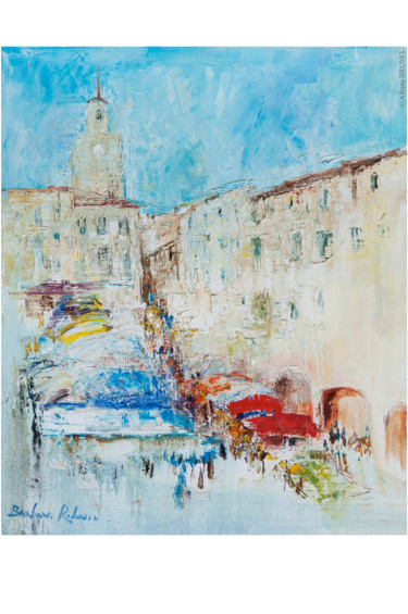 Painting titled "Sommières, place Je…" by Barbara Robinson, Original Artwork, Gouache