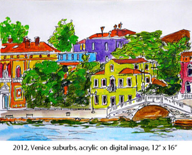 Malerei mit dem Titel "Venice suburbs" von Barbara Tabachnick, Original-Kunstwerk, Tinte