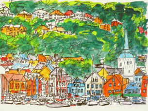 Schilderij getiteld "Bergen Harbor" door Barbara Tabachnick, Origineel Kunstwerk, Acryl