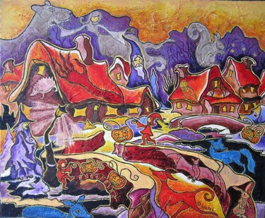 Pintura intitulada "Entre ombres et cré…" por Barbara Watel, Obras de arte originais, Óleo Montado em artwork_cat.