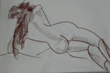 Dessin intitulée "femme allongée" par Barbara Bernard, Œuvre d'art originale