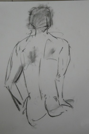 Dessin intitulée "homme debout de dos" par Barbara Bernard, Œuvre d'art originale