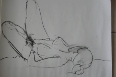 Dessin intitulée "femme jambe repliée" par Barbara Bernard, Œuvre d'art originale