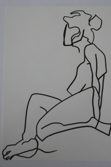 Dessin intitulée "femme assise au chi…" par Barbara Bernard, Œuvre d'art originale