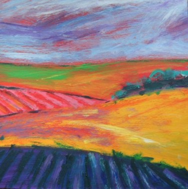 Painting titled "Sunny Fields" by Barbara Craig, Original Artwork, Oil