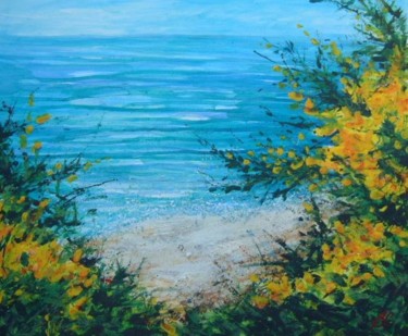 Painting titled "Gorse by the Shore 1" by Barbara Craig, Original Artwork