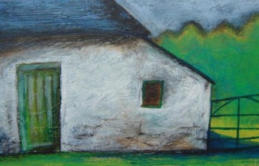 Painting titled "The Green Fence" by Barbara Craig, Original Artwork