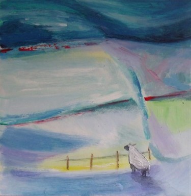 Schilderij getiteld "Whistful Sheep" door Barbara Craig, Origineel Kunstwerk, Acryl