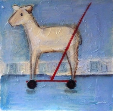 Painting titled "Little-toy-lamb" by Barbara Craig, Original Artwork, Oil