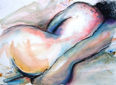 Pintura intitulada "Back View" por Barbara Craig, Obras de arte originais, Aquarela