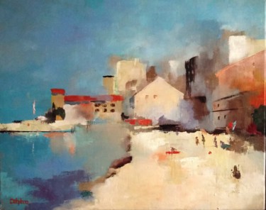 Painting titled "Plage de la Ponche…" by Barbara Delaplace, Original Artwork, Oil