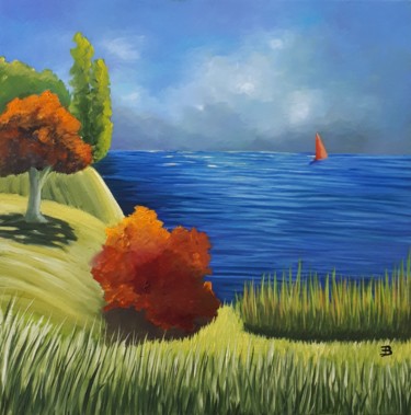 Painting titled "Vue sur la mer" by Barbara Eckgold, Original Artwork, Oil