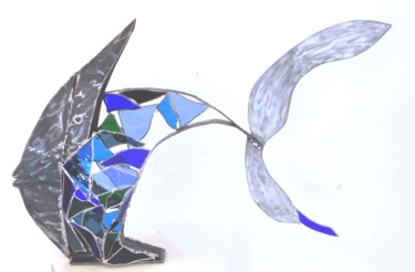 Skulptur mit dem Titel "Blue Fish" von Barbara Hay (Alchimik of Love), Original-Kunstwerk, Edelstahl