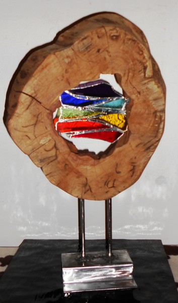 Skulptur mit dem Titel "Rainbow" von Barbara Hay (Alchimik of Love), Original-Kunstwerk, Holz