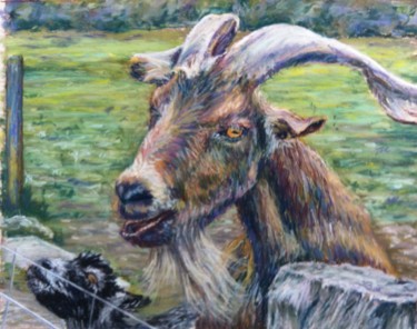 Картина под названием "Goats" - Barbara Labutis, Подлинное произведение искусства, Пастель