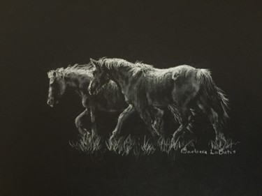 Drawing titled "horses" by Barbara Labutis, Original Artwork, Charcoal