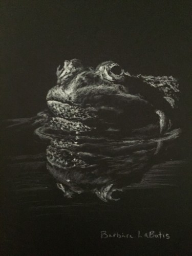 Drawing titled "Frog" by Barbara Labutis, Original Artwork, Charcoal