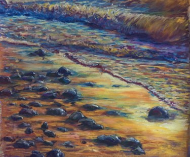 Painting titled "Sunset at the Shore" by Barbara Labutis, Original Artwork, Pastel