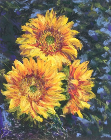 Painting titled "Sunflowers" by Barbara Labutis, Original Artwork, Pastel