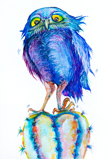 Painting titled "Cactus tickles an o…" by Barbara Orsolini, Original Artwork, Watercolor