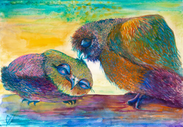 Картина под названием "Rainbow Cuddles" - Barbara Orsolini, Подлинное произведение искусства, Акварель