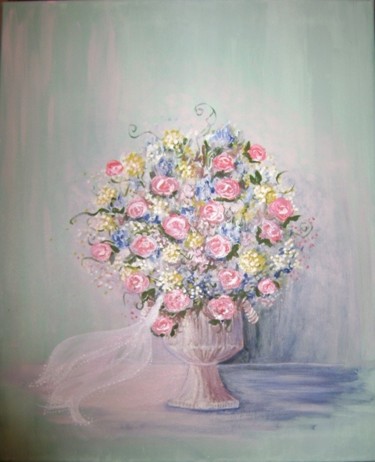 Painting titled "Bouquet of roses" by Barbara Rodriguez, Original Artwork, Oil