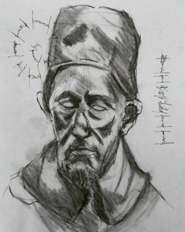 Drawing titled "Velho Árabe" by Bárbara Frátis, Original Artwork, Charcoal