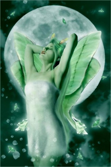 Digital Arts titled "Luna Moth" by Emerald De Leeuw, Original Artwork