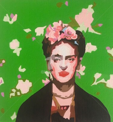 Painting titled "Frida" by Adri Barbieux, Original Artwork, Acrylic Mounted on Wood Panel