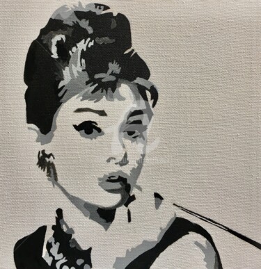 Painting titled "Audrey Hepburn" by Adri Barbieux, Original Artwork, Acrylic Mounted on Wood Panel