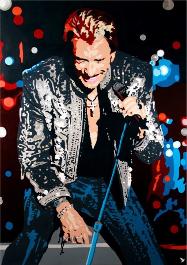 Malerei mit dem Titel "JOHNNY HALLYDAY  "…" von Ado, Original-Kunstwerk, Acryl Auf Keilrahmen aus Holz montiert