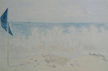 Drawing titled "Drapeau bleu" by Barbouilletto, Original Artwork, Pencil