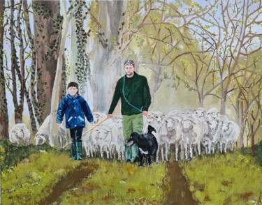 Malerei mit dem Titel "Moutons dans la bru…" von Barbouilletto, Original-Kunstwerk, Acryl