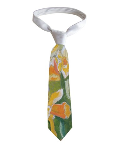 Arte textil titulada "Cravate Jonquilles" por Barbouilletto, Obra de arte original, Tela