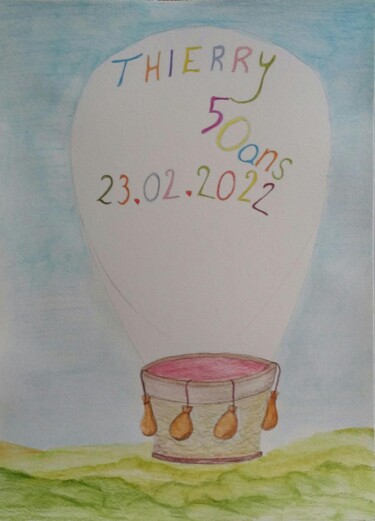 Drawing titled "Carte d'anniversaire" by Barbouilletto, Original Artwork, Watercolor