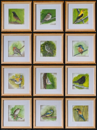 Pintura intitulada "Série Oiseaux des J…" por Barbouilletto, Obras de arte originais, Acrílico Montado em Cartão